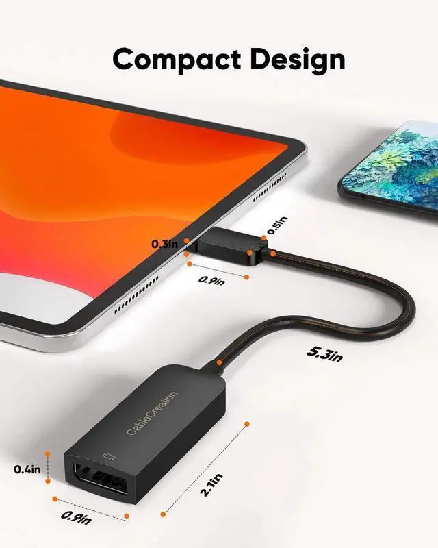 Alt view image 2 of 7 - 8K USB C to DisplayPort Adapter, 40G Type C to Display Port,USB-C to DP 1.4 [8K@60Hz, 4K@144Hz] HDR, Thunderbolt 4/3 Compatible with Valve Index, MacBook, iPhone 15, XPS, Oculus Rift S