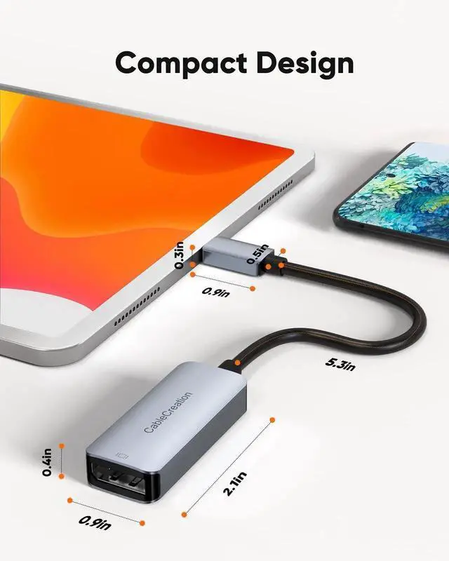 Alt view image 3 of 7 - 8K USB C to DisplayPort Adapter, 40G Type C to Display Port,USB-C to DP 1.4 [8K@60Hz, 4K@144Hz] HDR, Thunderbolt 4/3 Compatible with Valve Index, MacBook, iPhone 15, XPS, Oculus Rift S