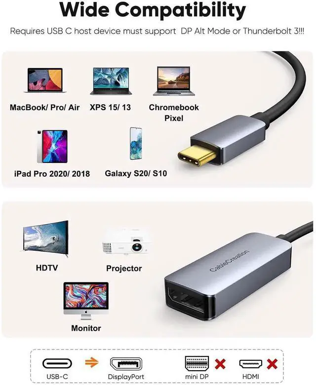 Alt view image 6 of 7 - 8K USB C to DisplayPort Adapter, 40G Type C to Display Port,USB-C to DP 1.4 [8K@60Hz, 4K@144Hz] HDR, Thunderbolt 4/3 Compatible with Valve Index, MacBook, iPhone 15, XPS, Oculus Rift S
