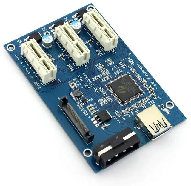 Alt view image 2 of 7 - JAENFONG PCIe 1 to 3 PCI Express 1X Slots Riser Card Mini ITX to External 3 PCI-e Slot Adapter PCIe Port Multiplier Card