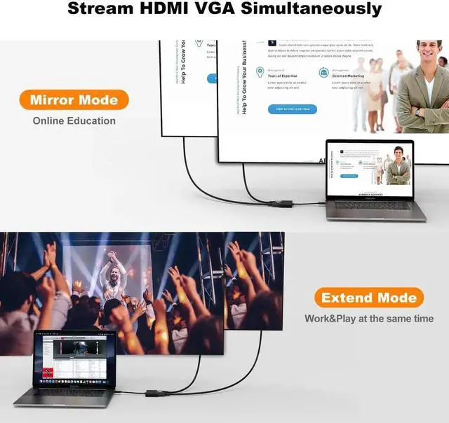 Alt view image 4 of 7 - USB C to HDMI VGA Adapter4K@60Hz, VGA to USBC-C Adapter, USB-C VGA Multiport Adapter Compatible with iPhone 15 Plus/15 Pro Max, Galaxy S22 Ultra, iPad Pro 2020, Chromebook, Surface Pro
