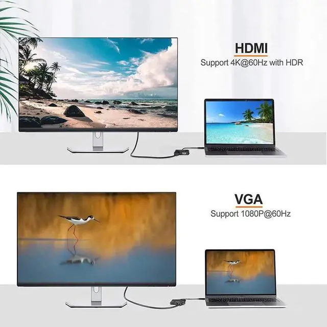 Alt view image 5 of 7 - USB C to HDMI VGA Adapter4K@60Hz, VGA to USBC-C Adapter, USB-C VGA Multiport Adapter Compatible with iPhone 15 Plus/15 Pro Max, Galaxy S22 Ultra, iPad Pro 2020, Chromebook, Surface Pro