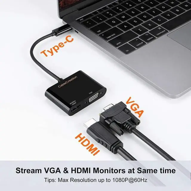 Alt view image 7 of 7 - USB C to HDMI VGA Adapter4K@60Hz, VGA to USBC-C Adapter, USB-C VGA Multiport Adapter Compatible with iPhone 15 Plus/15 Pro Max, Galaxy S22 Ultra, iPad Pro 2020, Chromebook, Surface Pro