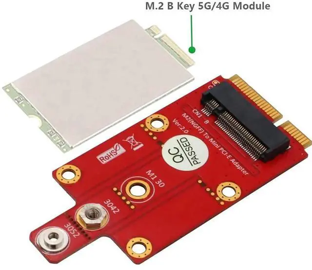 Alt view image 4 of 6 - JAENFONG M.2 NGFF Key B to Mini PCI-E Adapter Card with Screw Kit for 3G / 4G / 5G Module Support 3042/3052 Type M2 Key B Card Dimension