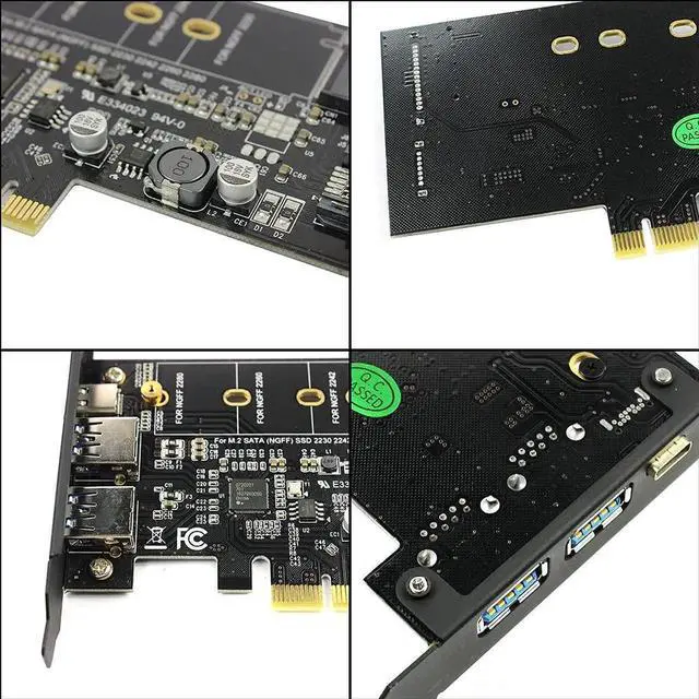 Alt view image 5 of 6 - JAENFONG 2X USB3.0 & Type-c M.2 PCIe Adapter M2 SSD SATA B Key to PCI-e 3.0 Controller Converter Riser Card for 2280 2260 2242 2230 NGFF