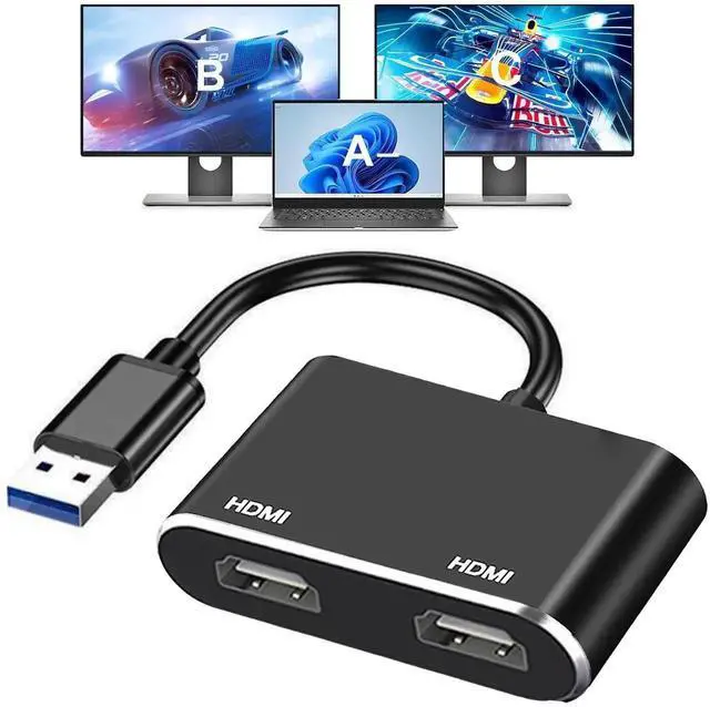 Main image of USB to HDMI Adapter for 2 Monitors, USB 3.0 to Dual HDMI Adapter 1920 * 1080P@60HZ Full HD Audio Video Graphics Converter Cable Comaptible with Windows System