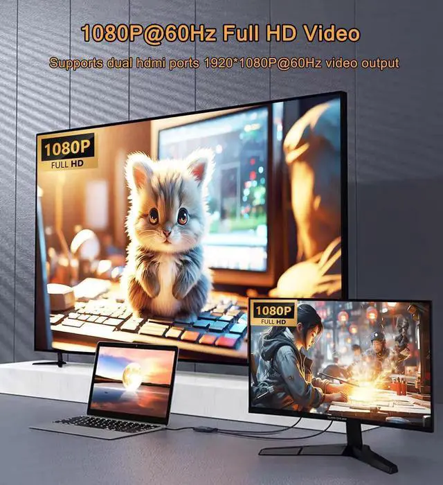 Alt view image 4 of 7 - USB to HDMI Adapter for 2 Monitors, USB 3.0 to Dual HDMI Adapter 1920 * 1080P@60HZ Full HD Audio Video Graphics Converter Cable Comaptible with Windows System