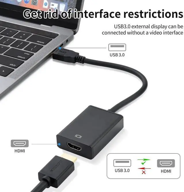 Alt view image 5 of 7 - USB to HDMI Adapter USB 3.0/2.0 to HDMI 1080P Video Audio Converter Video Adapter Multiple for Desktop PC TV Compatible with Windows XP 7/8/ 8.1/10