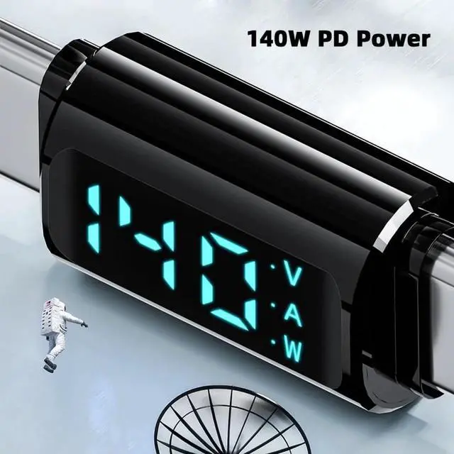 Alt view image 7 of 7 - Adapter Transparent Type-C Smart LED Display USB-C Male to Male Extension Adapter USB4.0 40Gbps 140W Current Voltage Monitoring Tester Detector