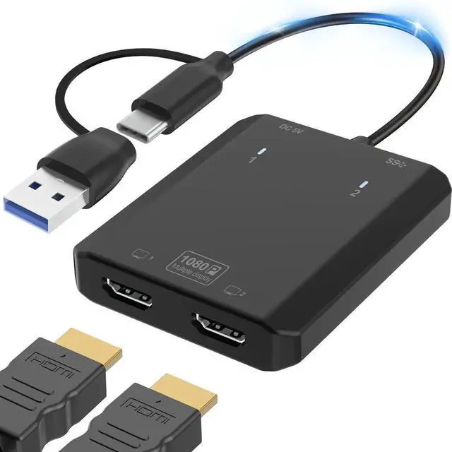Main image of USB to HDMI Adapter [1080P Full HD] HDMI Splitter for Dual Monitors USB 3.0 to Extended Display Converter 1 in 2 Out Multiple Screen Extender for MacOS/Windows 11/10/8/7 Laptops