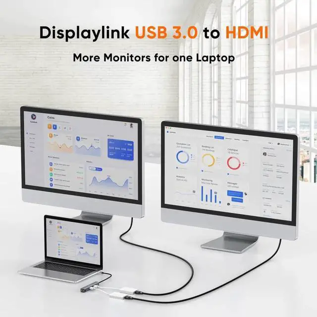 Alt view image 2 of 7 - USB HDMI Adapter with DisplayLink Chip, USB 3.0 to HDMI External Display Graphics Adapter Compatible with Windows 10/8.1/8/7 and MacOS, White