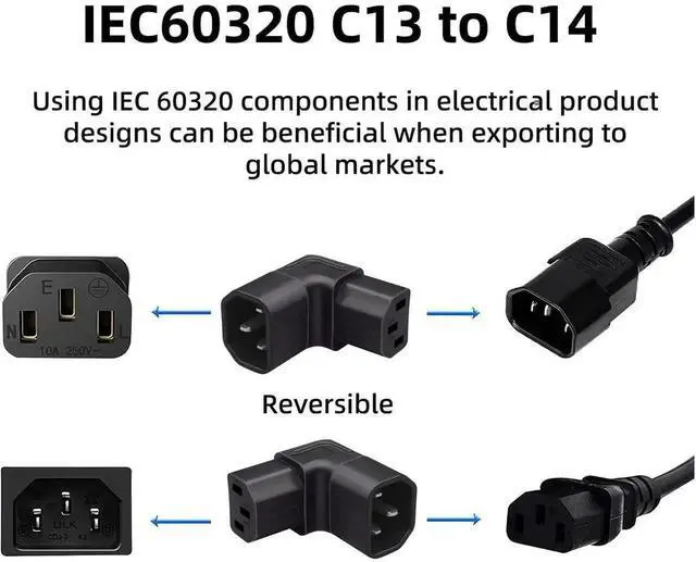 Alt view image 4 of 7 - IEC 320 C14 Male 1 to 2 C13 Female Y Splitter Power Extension Cable Adapter 10A 250V for Monitor/Computer/PDU Chassis/Printer