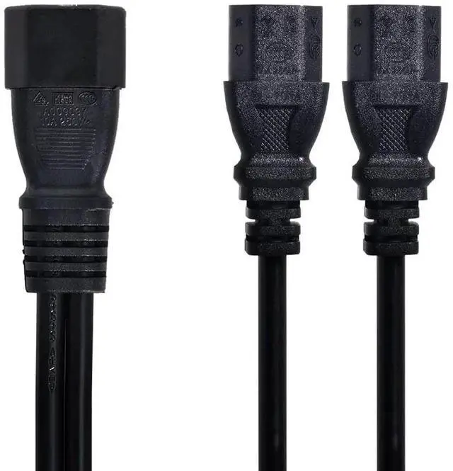 Alt view image 3 of 7 - IEC 320 C14 Male 1 to 2 C13 Female Y Splitter Power Extension Cable Adapter 10A 250V for Monitor/Computer/PDU Chassis/Printer