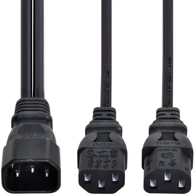 Alt view image 7 of 7 - IEC 320 C14 Male 1 to 2 C13 Female Y Splitter Power Extension Cable Adapter 10A 250V for Monitor/Computer/PDU Chassis/Printer