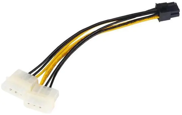 Alt view image 6 of 7 - 6 Pin PCIe to 2 x 4 Pin Molex LP4 Power Cable Adapter, PCI Express Power Cable Video Card Adapter Connects, 2 Molex to 6 Pin PCIe (2 Pack), 6 inch / 15 cm, Black
