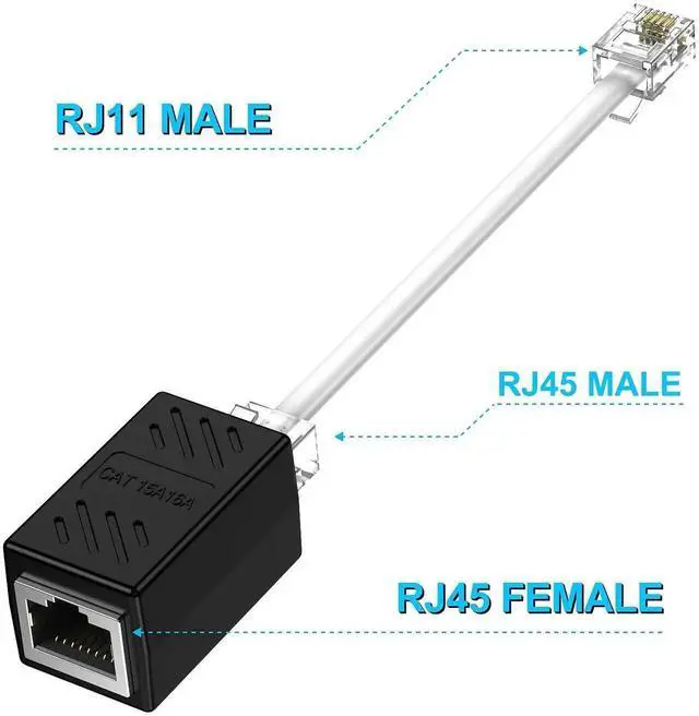 Alt view image 3 of 7 - Phone Jack to Ethernet Cable Adapter, RJ45 8P8C Female to RJ11 6P4C Male for Landline Telephone Service (2 Pack)