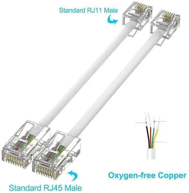 Alt view image 5 of 7 - Phone Jack to Ethernet Cable Adapter, RJ45 8P8C Female to RJ11 6P4C Male for Landline Telephone Service (2 Pack)