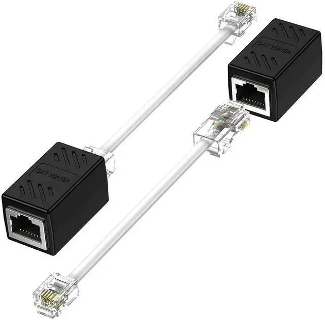 Main image of Phone Jack to Ethernet Cable Adapter, RJ45 8P8C Female to RJ11 6P4C Male for Landline Telephone Service (2 Pack)