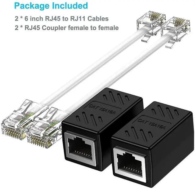 Alt view image 4 of 7 - Phone Jack to Ethernet Cable Adapter, RJ45 8P8C Female to RJ11 6P4C Male for Landline Telephone Service (2 Pack)
