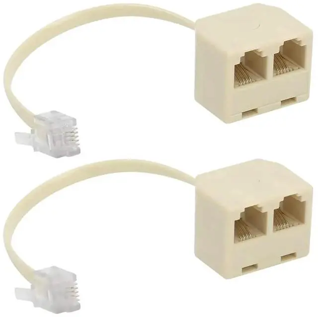 Main image of Two Way Telephone Splitters, Male to 2 Female Converter Cable RJ11 6P4C Telephone Wall Adaptor and Separator for Landline (Yellow, 2 Pack)
