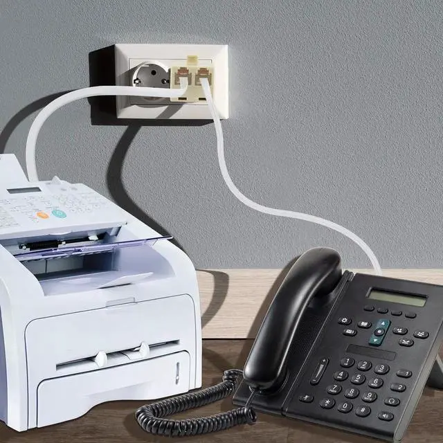 Alt view image 3 of 6 - RJ11 Duplex Wall Jack Adapter Dual Phone Line Splitter Wall Jack Plug 1 to 2 Modular Converter Adapter for Office Home Fax Model Cordless Phone System, Cream(2 Pack)