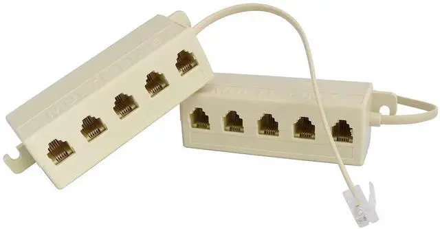 Main image of Five-Way Phone Splitter 2PCS RJ11 6P4C Telephone Line 1 Male to 5 Female Modular T Adapters Jacks