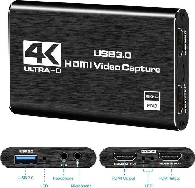 Alt view image 6 of 6 - 4K Audio Video Capture Card, USB 3.0 HDMI Video Capture Device, Full HD 1080P for Game Recording, Live Streaming Broadcasting