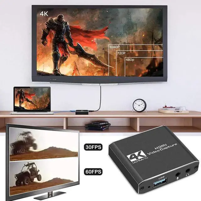 Alt view image 2 of 7 - Capture Card 1080p 60fps, 4K HDMI Video Game Capture Card to USB/Type-C with Microphone & HDMI Loop-Out, Low Latency Record Broadcast Live Streaming Compatible with Nintendo Switch/PS4/PS5/Xbox One