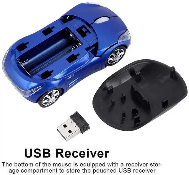 Alt view image 3 of 7 - JAENFONG  2.4G Car Mouse with USB Reciver 1600DPI Optical Mouse for PC Computer Laptop Tablet, High Cute Mouse for XP/Win7/ME/2000/for OS (Blue)