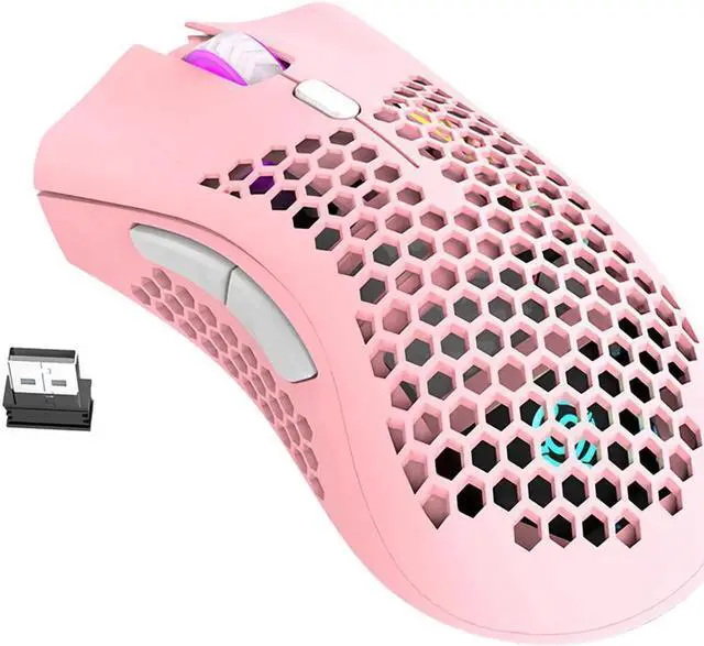 Alt view image 6 of 6 - BM600 2.4G Wireless Rechargeable Mouse Hollow Honeycomb 1600DPI 7 Buttons Ergonomic RGB Optical Mice for Computer Laptop PC Gamer White