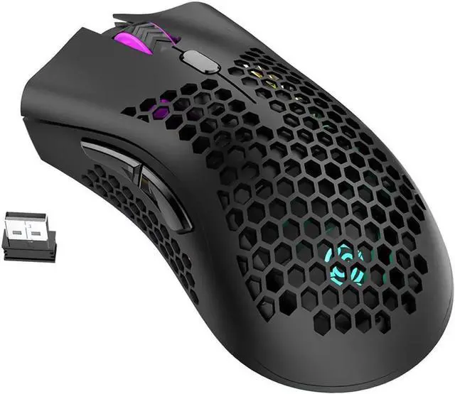 Alt view image 3 of 6 - BM600 2.4G Wireless Rechargeable Mouse Hollow Honeycomb 1600DPI 7 Buttons Ergonomic RGB Optical Mice for Computer Laptop PC Gamer White