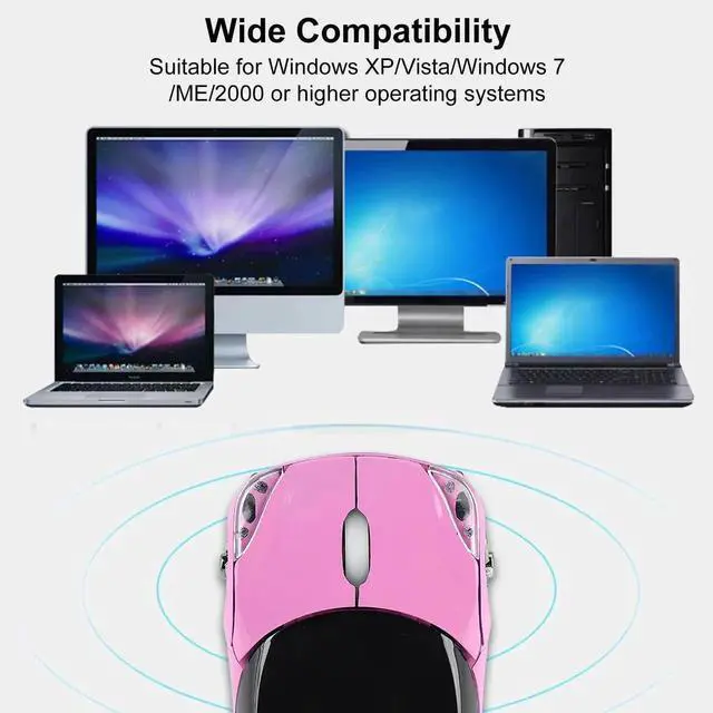 Alt view image 3 of 5 - 2.4G Car Mouse with USB Reciver 1600DPI Optical Mouse for PC Computer Laptop Tablet, High Cute Mouse for XP//Win7/ME/2000/for OS (Pink)