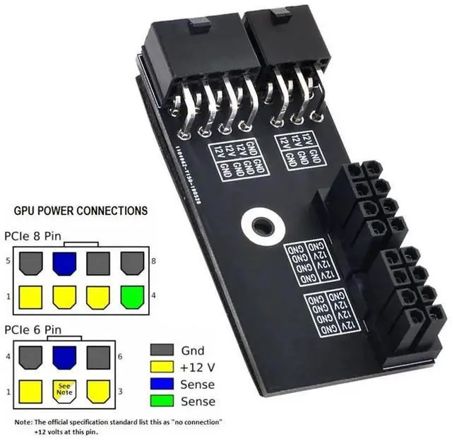 Alt view image 2 of 7 - Adapter Dual ATX 8Pin Female to 6+8pin Male 180 Degree Angled Power Adapter for NVIDIA 3080 3090 Graphics Card