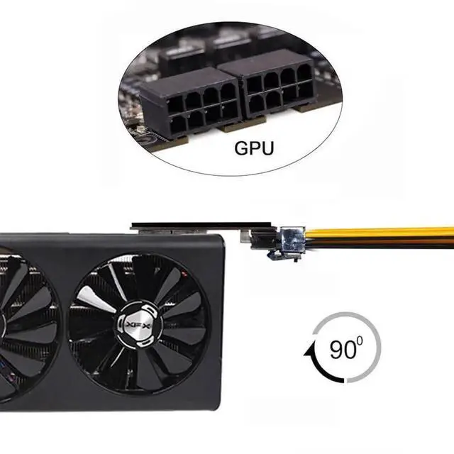 Alt view image 6 of 7 - Adapter Dual ATX 8Pin Female to 6+8pin Male 180 Degree Angled Power Adapter for NVIDIA 3080 3090 Graphics Card