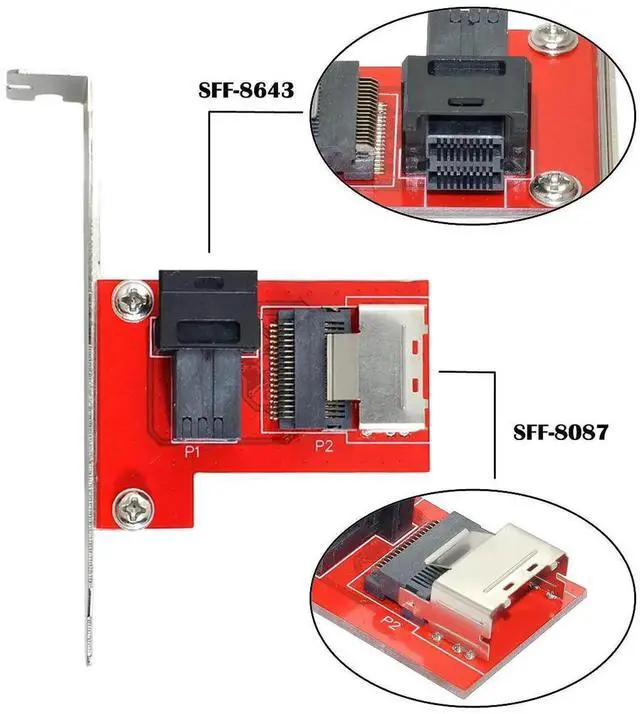 Alt view image 6 of 7 - PCI-Express 4.0 Mini SAS SFF-8087 to SAS HD SFF-8643 PCBA Female Adapter with Bracket