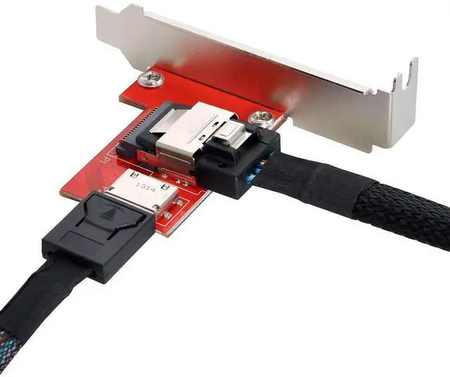 Alt view image 6 of 6 - PCI-Express 4.0 Mini SAS SFF-8087 to Oculink SFF-8611 SFF-8612 PCBA Female Adapter with Bracket