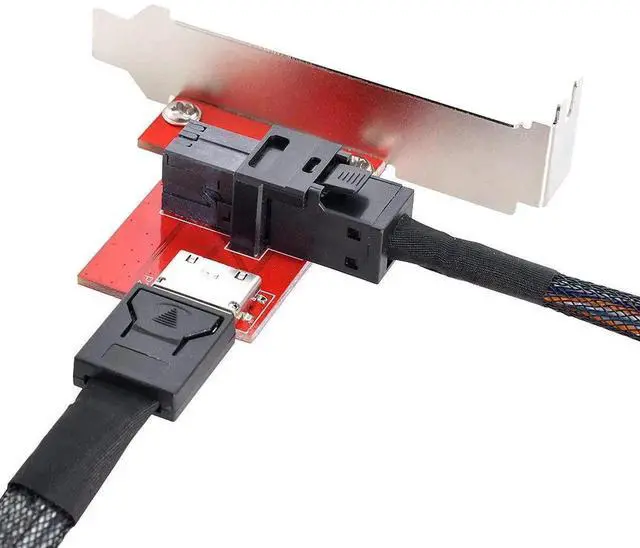 Alt view image 2 of 7 - PCI-Express 4.0 Mini SAS HD SFF-8643 to Oculink SFF-8611 SFF-8612 PCBA Female Adapter with Bracket