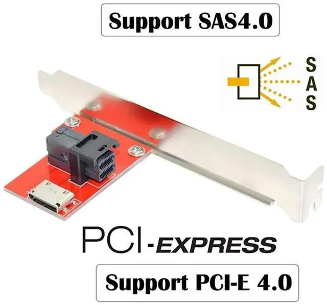 Alt view image 3 of 7 - PCI-Express 4.0 Mini SAS HD SFF-8643 to Oculink SFF-8611 SFF-8612 PCBA Female Adapter with Bracket