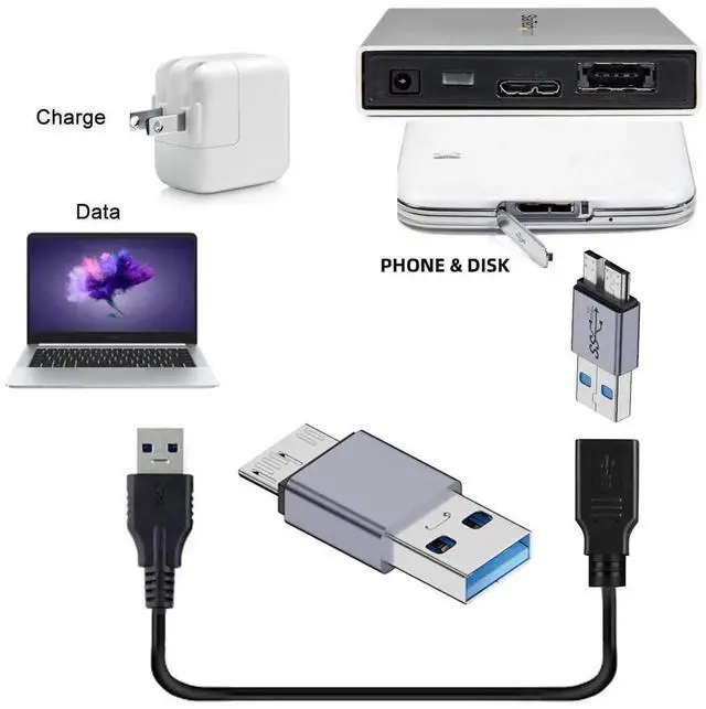 Alt view image 4 of 7 - Adapter USB-C USB 3.1 Type A Male to Micro USB 3.0 Male Data Adapter 10Gbps Data Power for Laptop SSD Disk