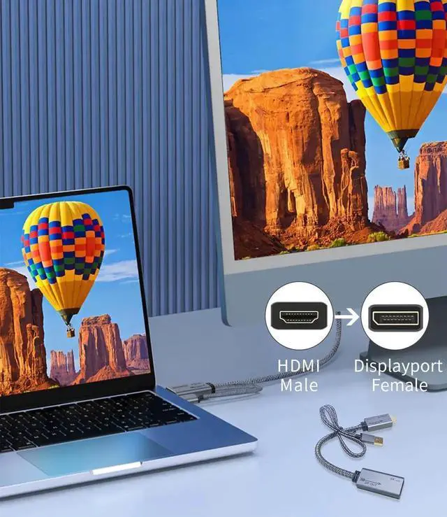 Alt view image 2 of 6 - HDMI to Displayport Adapter 4K@60Hz, 2K@120Hz, 1080P@165Hz, HD (PC/Laptop) Male to DP (Monitor) Female Cable with USB Power Compatible with GPU,Laptop,AMD,NVIDIA,PS5,Xbox 20cm/0.65ft