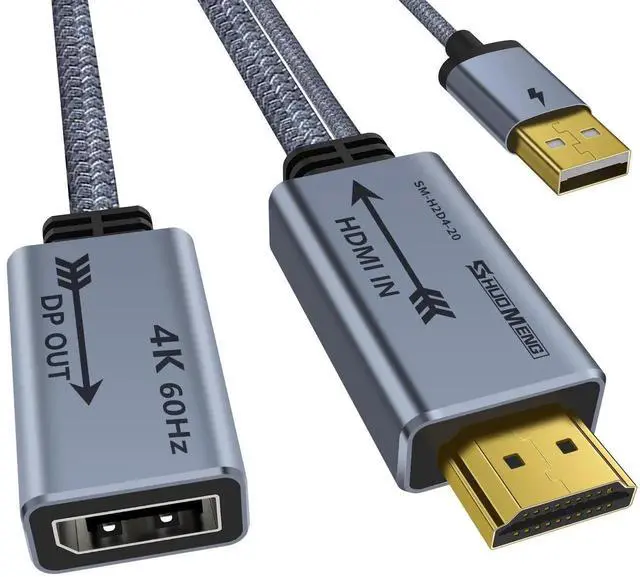 Main image of HDMI to Displayport Adapter 4K@60Hz, 2K@120Hz, 1080P@165Hz, HD (PC/Laptop) Male to DP (Monitor) Female Cable with USB Power Compatible with GPU,Laptop,AMD,NVIDIA,PS5,Xbox 20cm/0.65ft