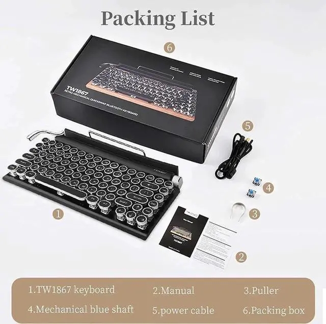 Alt view image 3 of 6 - 7KEYS Retro Typewriter Keyboard, Electric Typewriter Vintage with Upgraded Mechanical Classical, Punk Round Keys for Desktop PC/Laptop Mac/Phone