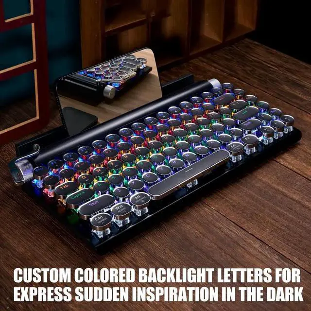 Alt view image 4 of 6 - 7KEYS Retro Typewriter Keyboard, Electric Typewriter Vintage with Upgraded Mechanical Classical, Punk Round Keys for Desktop PC/Laptop Mac/Phone