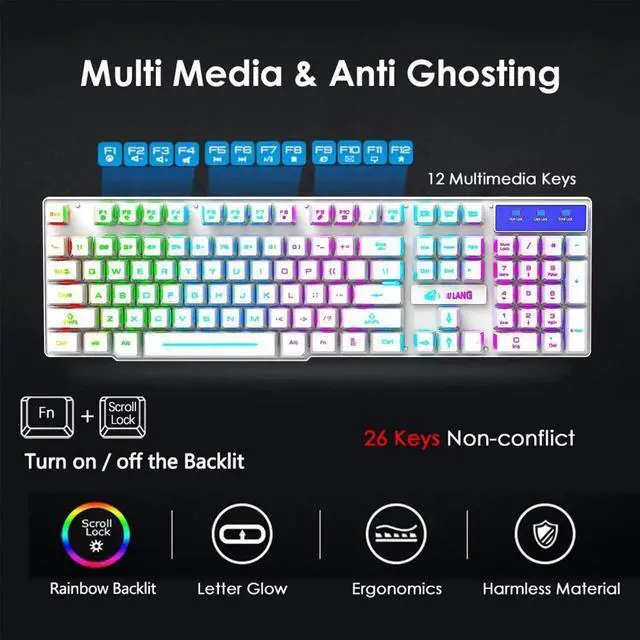Alt view image 3 of 6 - Wireless gaming keyboard and mouse combination, with rainbow LED backlight, rechargeable waterproof mechanical dustproof 7-color backlight, suitable for laptops, PC gamers