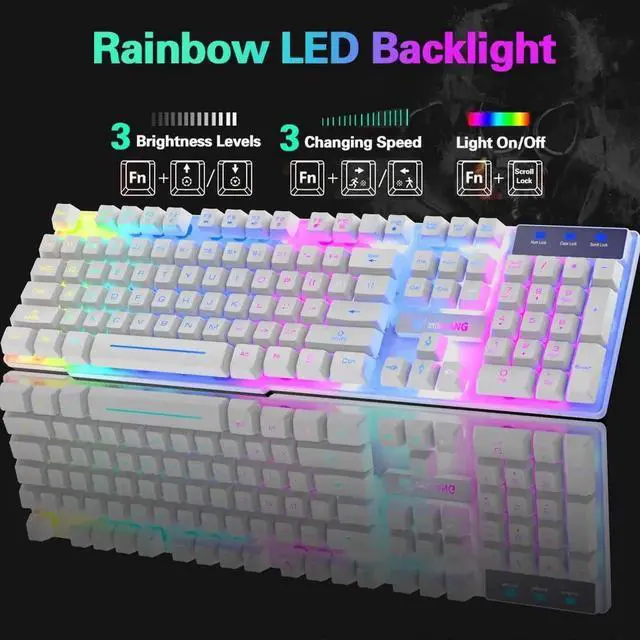 Alt view image 2 of 6 - Wireless gaming keyboard and mouse combination, with rainbow LED backlight, rechargeable waterproof mechanical dustproof 7-color backlight, suitable for laptops, PC gamers
