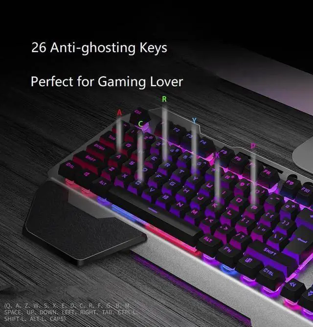 Alt view image 2 of 7 - Technology K680 Ergonomic Design,Cool Exterior Waterproof Wired 26 Anti-ghosting Keys Mechanical Feeling, Rainbow Backlit Keyboard And 2400DPI Mouse and Bluetooth Headset Combo-Black