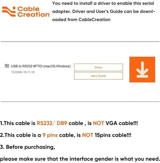 Alt view image 6 of 7 - 3.3 Feet USB to RS232 Serial Cable with Prolific PL2303 Chip, DB9 Adapter for Windows 11,10, 8.1, 8,7, Linux, Mac OS, 1M /Black