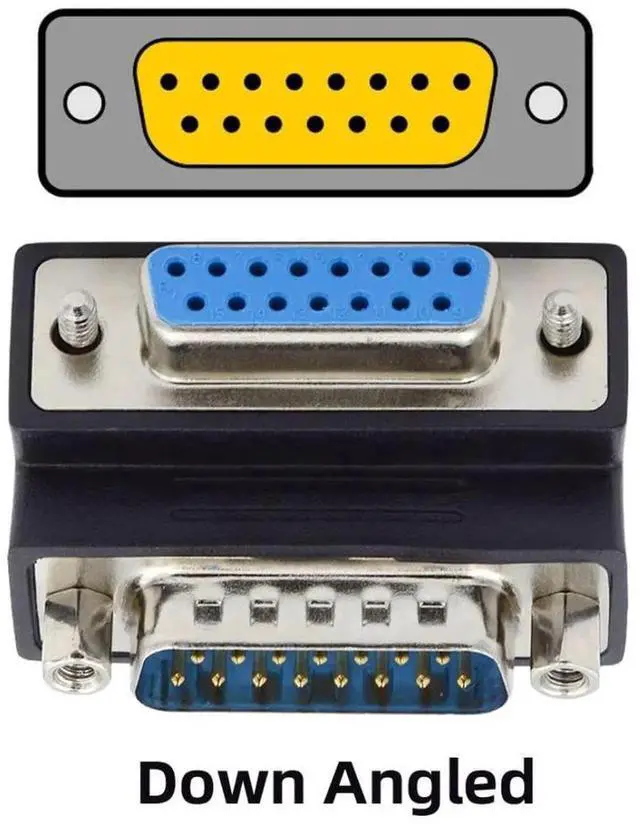 Alt view image 3 of 6 - DB15Pin Male to Female Extension Adapter DSUB RS232 15Pin D-subminiature Connector 90 Degree Down Angled