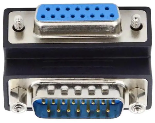 Alt view image 3 of 7 - DB15Pin Male to Female Extension Adapter DSUB RS232 15Pin D-subminiature Connector 90 Degree UP Angled