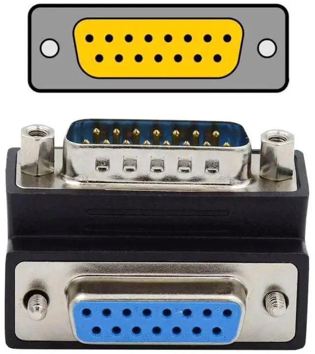 Main image of DB15Pin Male to Female Extension Adapter DSUB RS232 15Pin D-subminiature Connector 90 Degree UP Angled